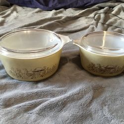 Vintage Mushroom Pyrex Set Of 2