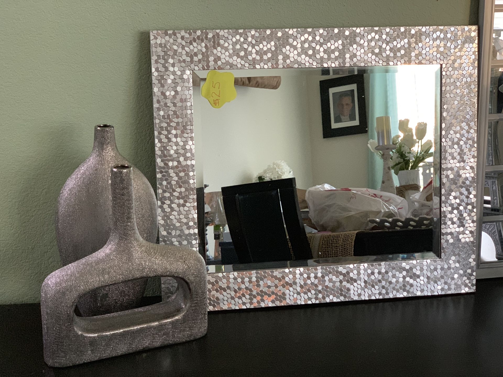 Modern silver mirror wall decor