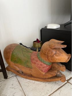 Vintage Super Rare Wooden Rocking Pig