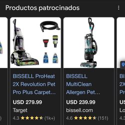 vertical Bissell ProHeat 2X Revolution Pet Pro.  Función: Limpieza profunda de alfombras y tapic