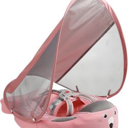 Float with Canopy, Baby Swim Float with Tail, New Upgraded Non-Inflatable Solid Baby Pool Float, Soft Skin-Friendly Fabric Material Infant Swim Float 