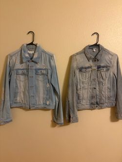 CI SONO Women’s Blue Distressed Denim Jacket Size L Merona M/M Long Sleeve
