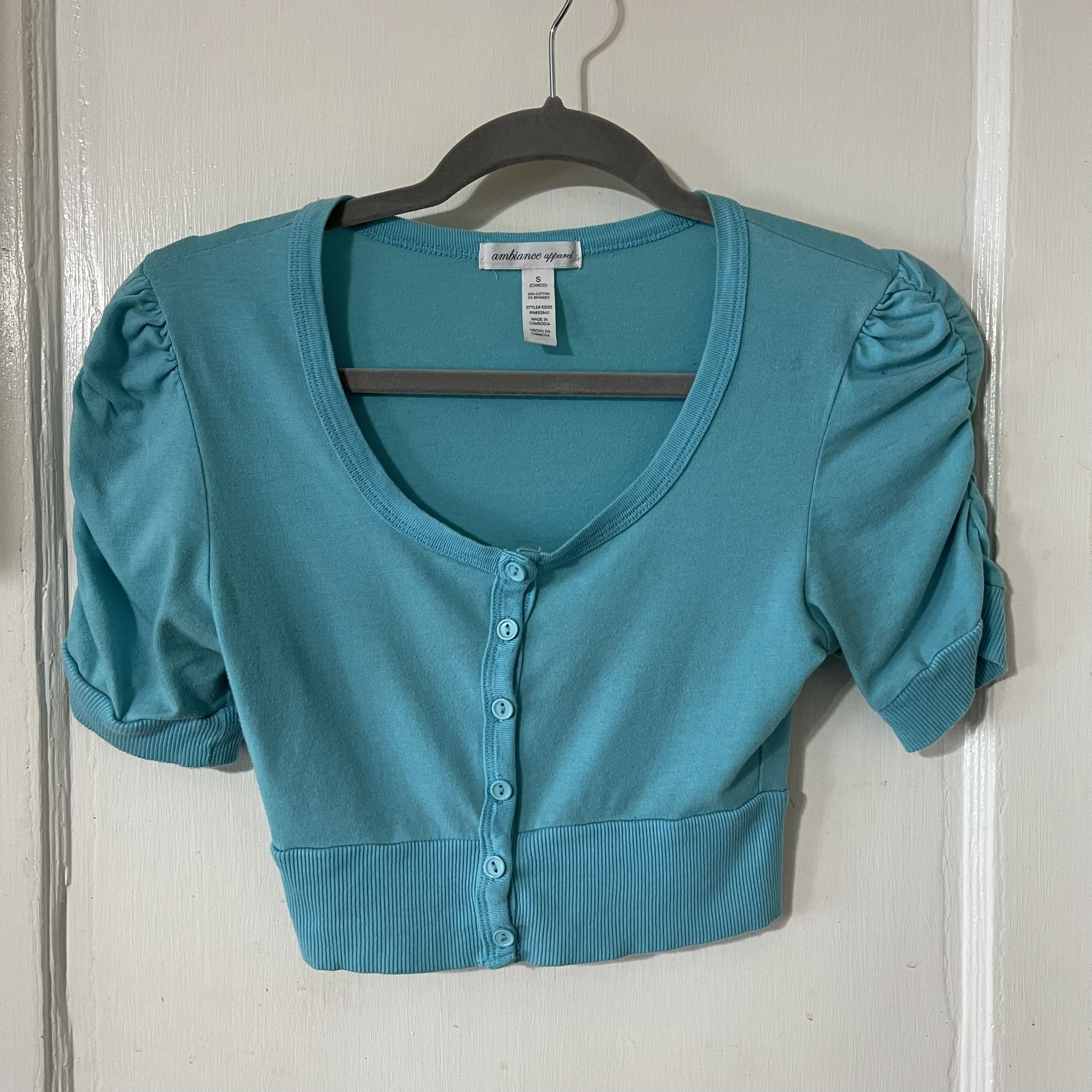 Short Sleeve Crop Cardigan With Ruched Sleeves