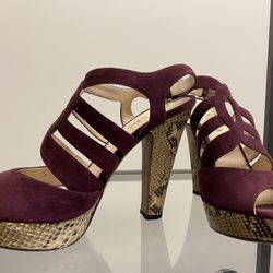 Prada Suede And Snake Skin Leather High Heels
