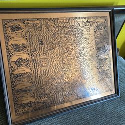 North WALES MAP COPPER ETCHED FRAMED ART