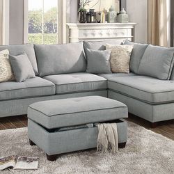 Brand New Light Grey Sectional Sofa w Storage Ottoman 