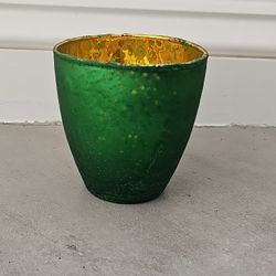 Green Votive With Gold Interior Tealight Candle Holder