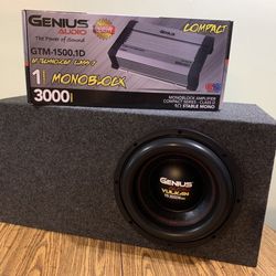 Brand New 12” Genius Audio 3000w  Amplifier Subwoofer + New Slot Port Enclosure  