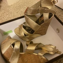 Gold Super High Heel Sandals Wedges 