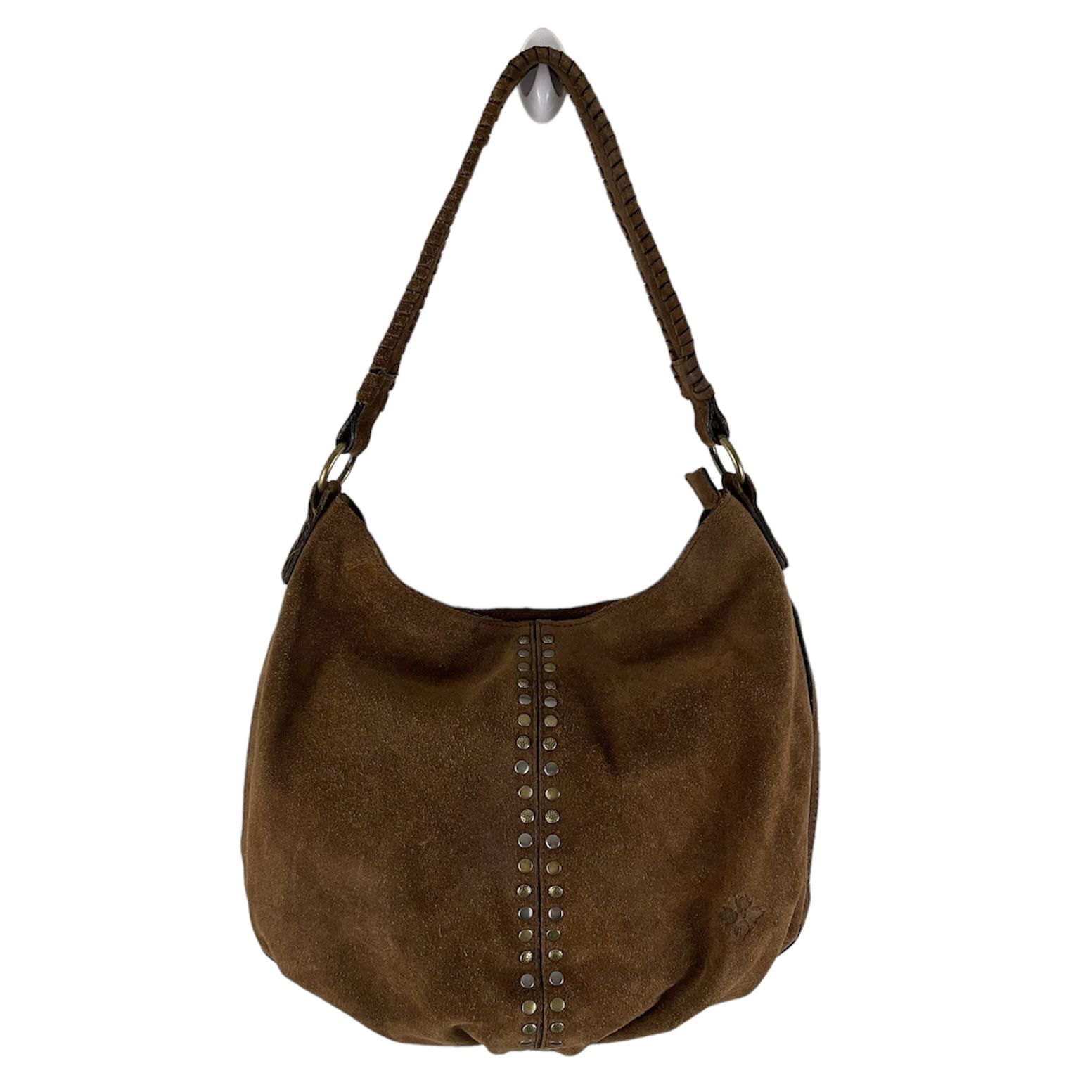 PATRICIA NASH Cognac Brown Suede Leather Bello Studded Hobo Shoulder Bag Purse