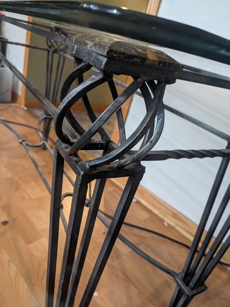 Vintage Iron Marble Glass Table