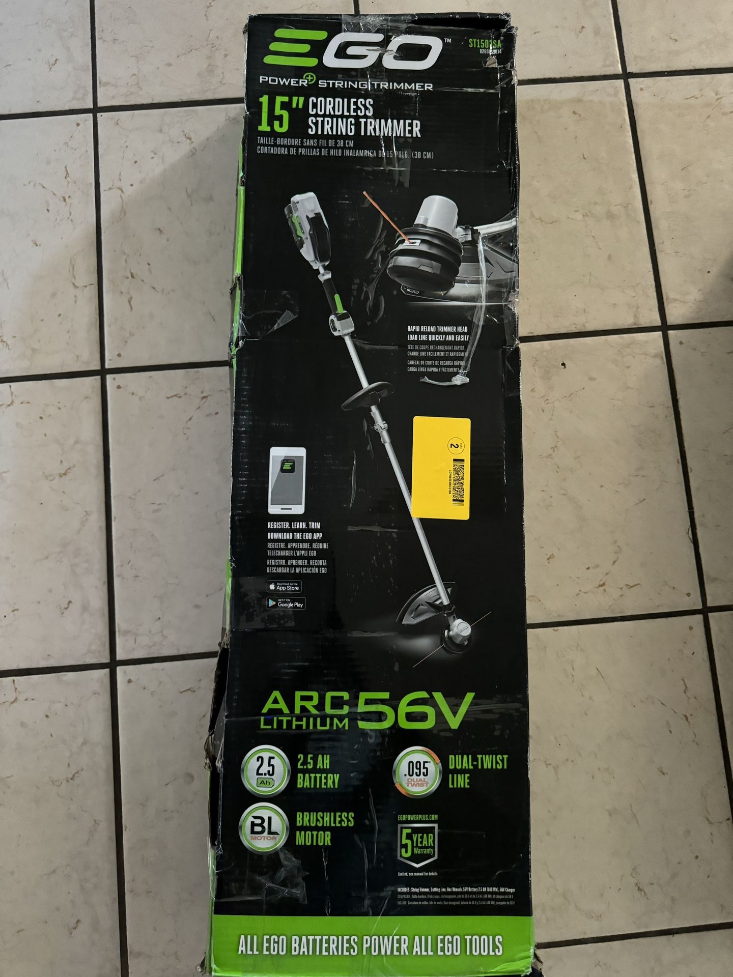 Electric String Trimmer Weedeater Ego 15 Inch In Box, 1 Battery, 1 Charger, & Manual