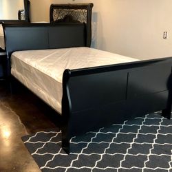 Brand New Black Full Size Wooden Sleigh Bed Frame With New Mattress Set/Fast Delivery