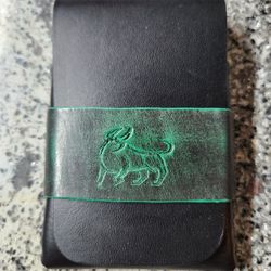 Spanish Bull Leatherworks ~ Mini Carrier Black Waxed Green Card Wallet 