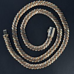 Two Tone Rose Gold Solid 10k Gold 7mm Sharp Miami Cuban Chain 22 inch