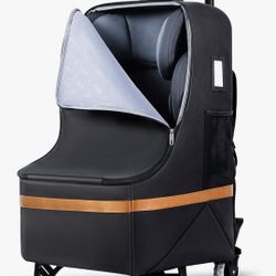 Padded Car Seat Travel Bag for Airplane with Wheels, Heavy Duty Carseat Bags for Air Travel, Rolling Gate Check Backpack and Dolly Carrier, Storage fo