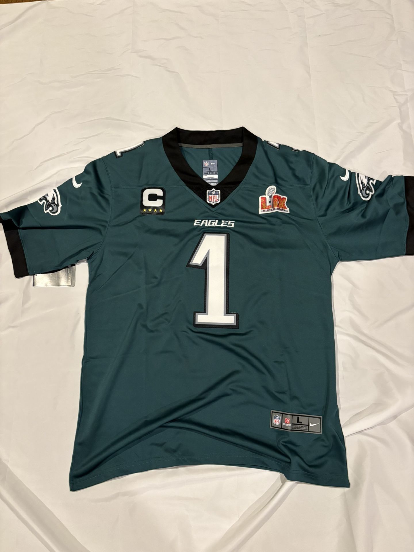 Jalen hurts SB59 jersey, large, Midnight Green