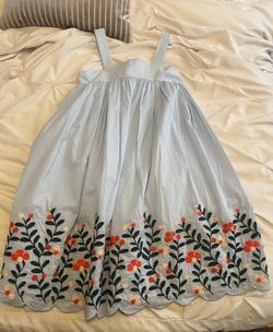 Girls size 12 Janie and Jack summer dress cotton lined floral embroidered blue