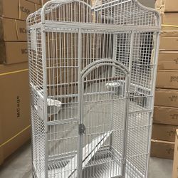 Extra Large White Open /close Play Top Parrot Bird Rolling Cage