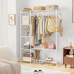 Wardrobe Closet Portable Clothes Rack with Shelves Freestanding Organizer Storage White Shoes 