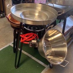 4 Pcs Set Comal De Accero Con Vase I Quemador I Cazo En Especial Para Freir 