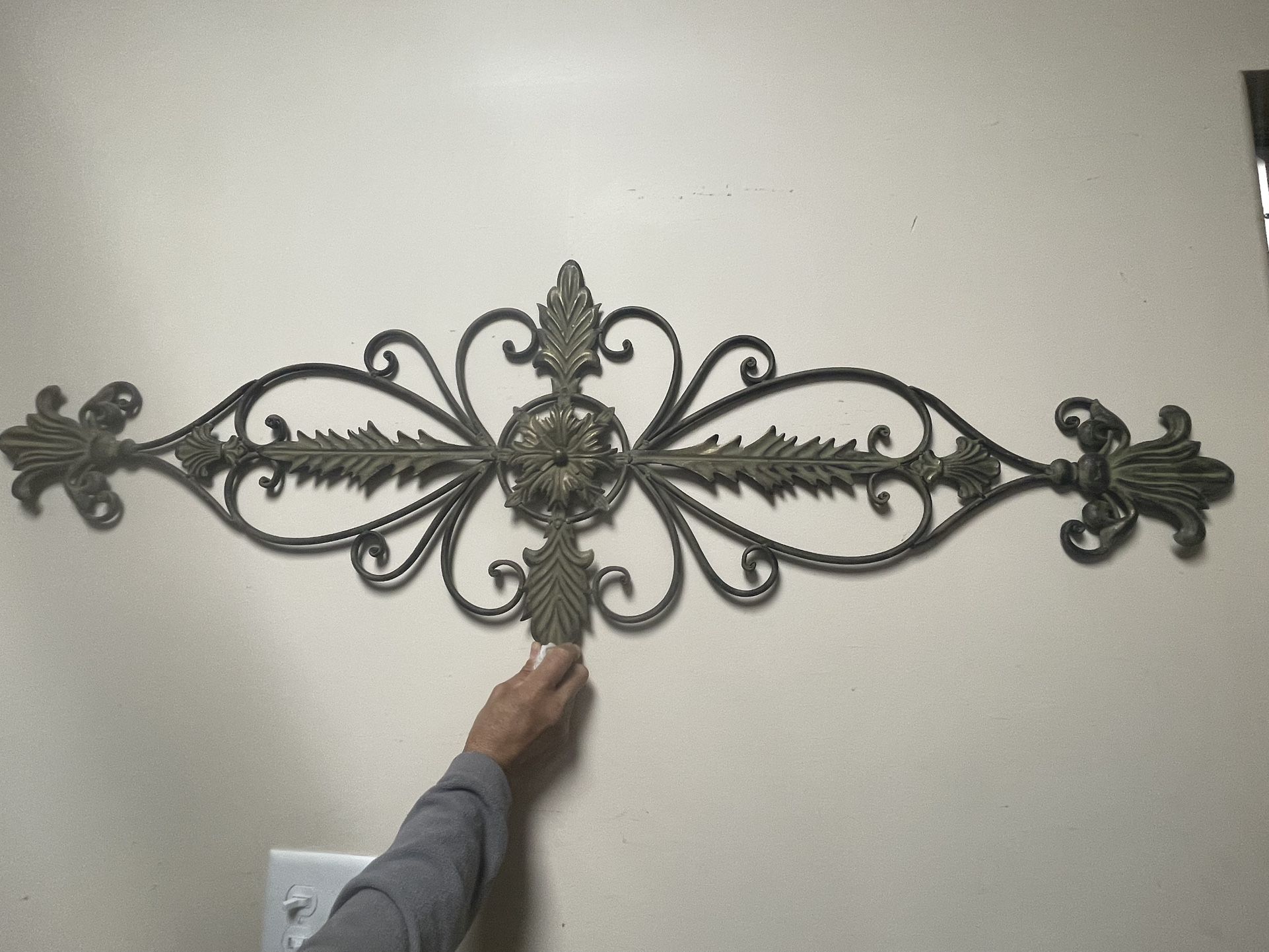 4 Ft 4” Scrolling Metal Wall Art medallion Door Topper 18”H Sage Green Color