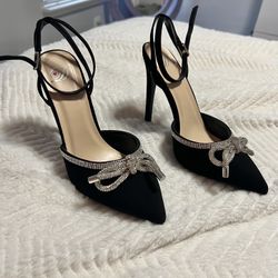 Black / Silver Bow Heels 