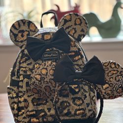 Cheetah print loungefly backpack and Disney ears bundle for Sale in Redlands CA OfferUp