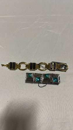 Gold-Tone Link Bracelet and Silver Brooch Set
