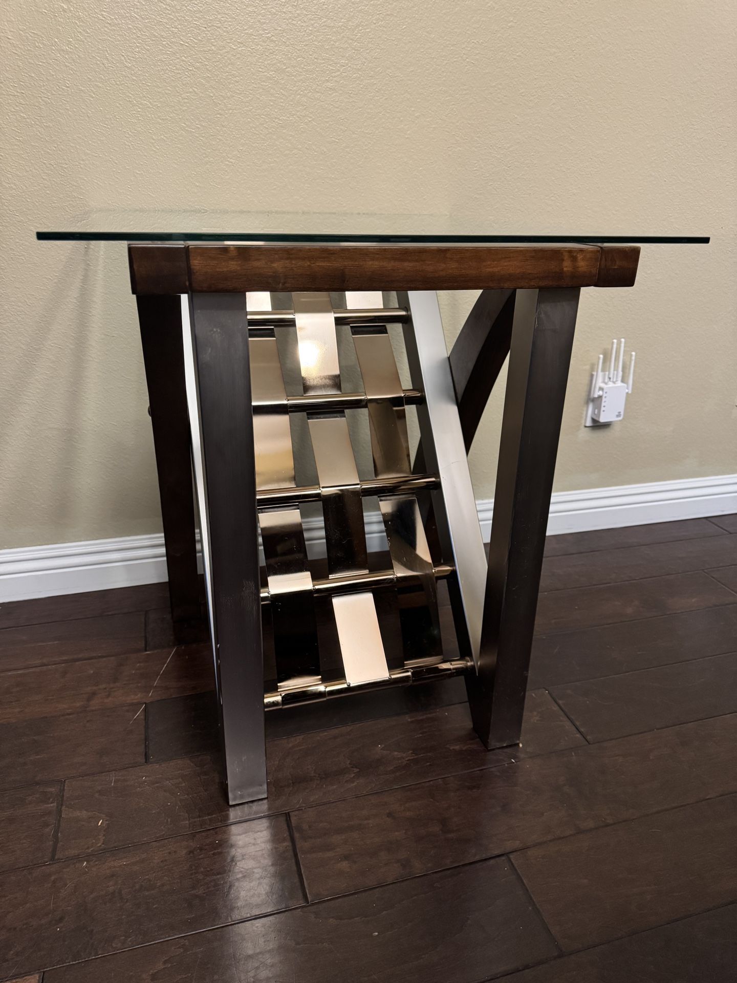 Vintage Side Table - Glass, Wood and Metal