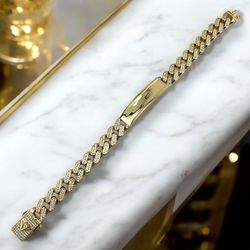 14kt 23.20g Yellow Gold with Small CZ’s Hollow ID Bracelet