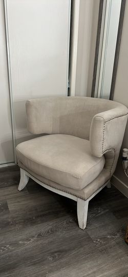 Beige Barrel Accent Chair with Nailhead Trim