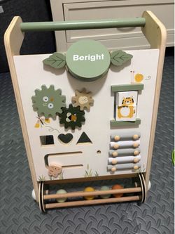 Beright Wooden Baby Walker Push and Pull Learning Activity Walker Kids’ Activity Toy Multiple Activities Center Develops Motor Skills & Stimulates Cre