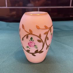 Vintage And So Pretty! Frosted Glass Bud Vase With Hand painting 