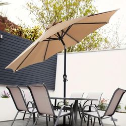 9 FT Outdoor Umbrella, Patio Table Umbrella with Push Button Tilt and Crank, Pool Beach Yard Umbrella for Commercial & Residential with 8 Sturdy Ribs