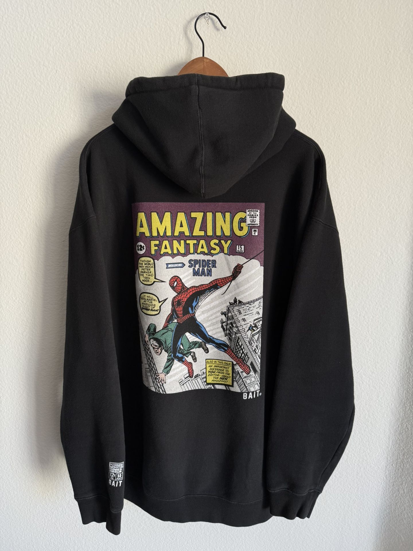 BAIT x Marvel Comics Spider-Man “Amazing Fantasy” Graphic Hoodie Black size XL