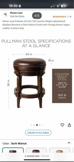 Maven Lane Pullman 26" Counter Height Backless Barstool
