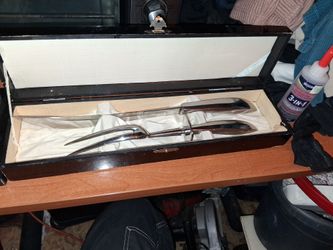 Custom vintage knife and fork set in dragon box