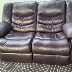 Dark Brown Manual Reclining Genuine Leather Loveseat