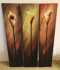 Gorgeous - Direct From Africa - Set Of 3 Hand Painted Lily Flower Paintings