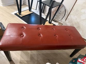 Red Tufted Faux Leather Upholstered Bench