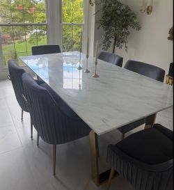 Marble Dining Table - 6 Black and Gold Chairs - Same Day Ava. - No Credit Needed 💰