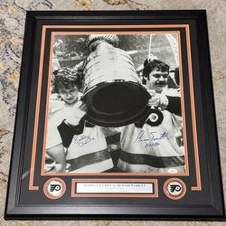 PHILADELPHIA FLYERS Autographed Stanley Cup Photo. Professionally Framed. Measures 22x26. Includes JSA COA
