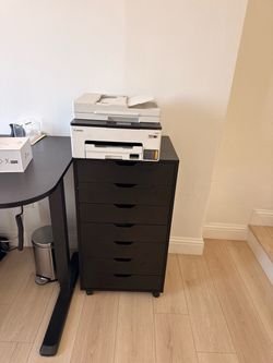 Black Rolling Drawer Cabinet with 7 Drawers and canon GX 2020 printer