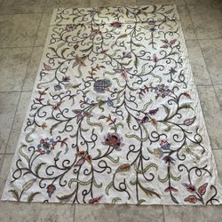 Antique / Vintage Floral Crewel Work fabric textile -- 73" x  51" inches