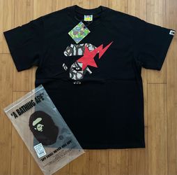 BAPE black tee white red lightning bolt Size M