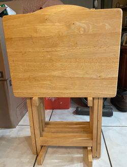 5 Piece Wooden Folding TV Tray Table with Stand