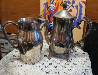 Victorian Style coffee/tea server& Poole silver co 530 water / milk pitcher