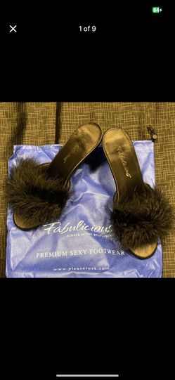 Fabulicious black feather Marabou Slipper 3 inch heel