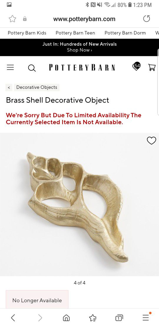 Coastal Pottery Barn Brass Shell Decorative Object